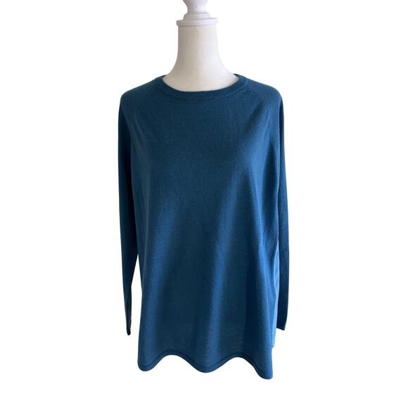 Saks Fifth Ave Tunic Silk Cashmere Blue SZL Top Lightweight Long Sleeve Classic - Picture 1 of 11